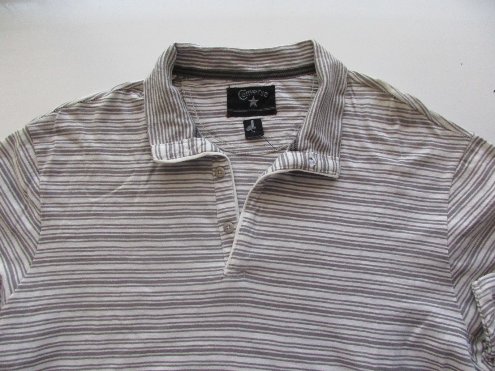 Converse Black Canvas Cotton Stripe Short Sleeve Men Henley T-Shirt L (G) U22.G9