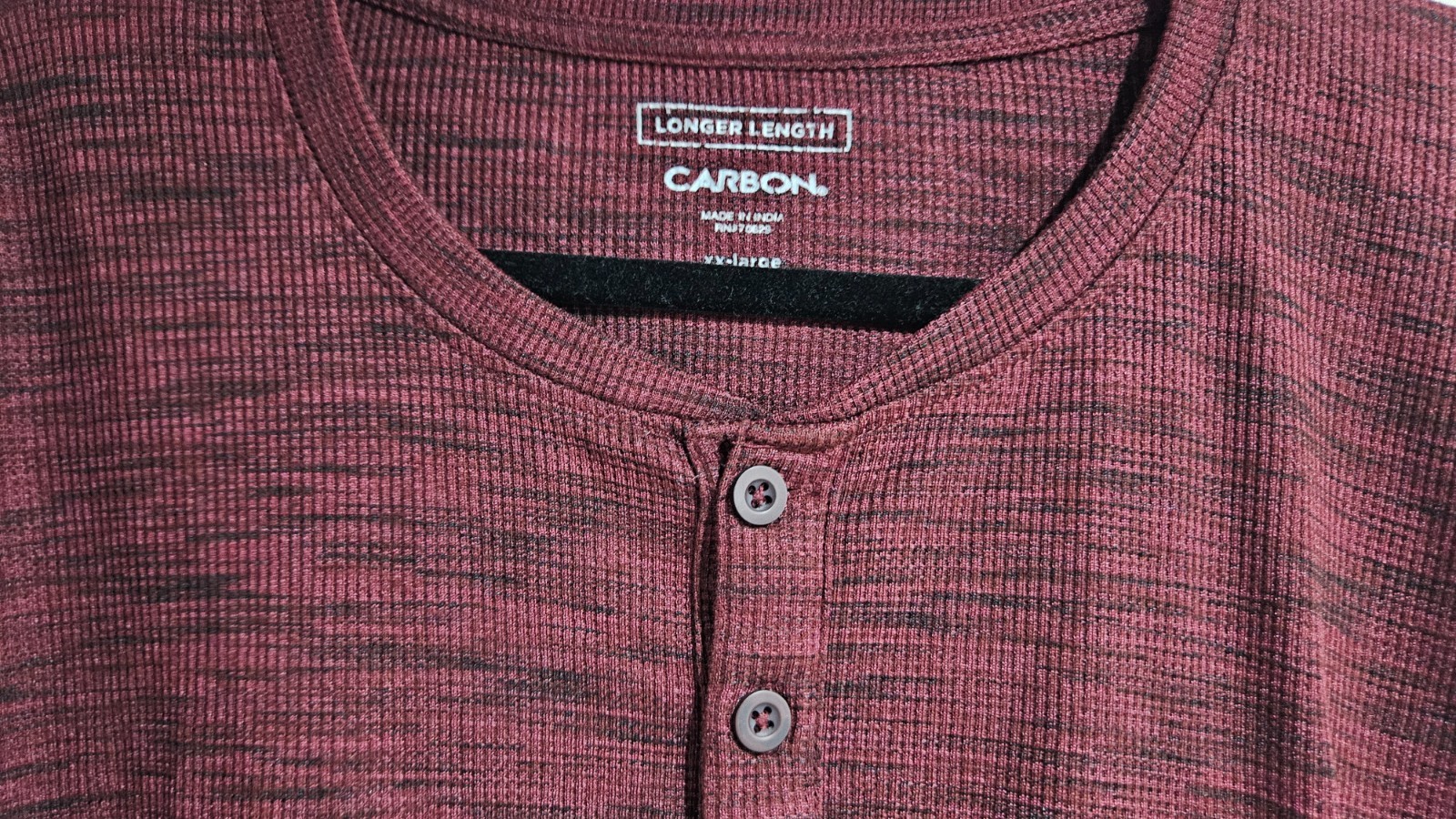 Carbon Men’s Long Sleeve XXL Henley Shirt Burgundy Waffle Knit 3 Buttons