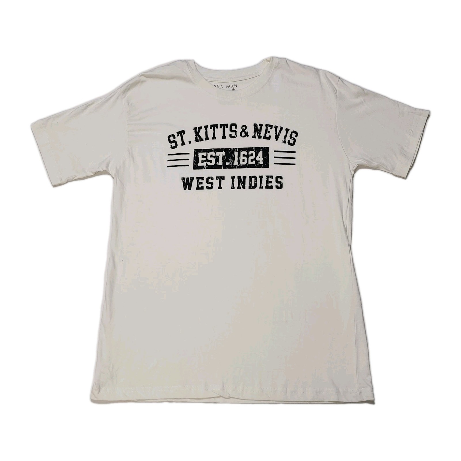 Sea Man ST. KITTS & NEVIS WEST INDIES White T-shirt Size M Combed Cotton