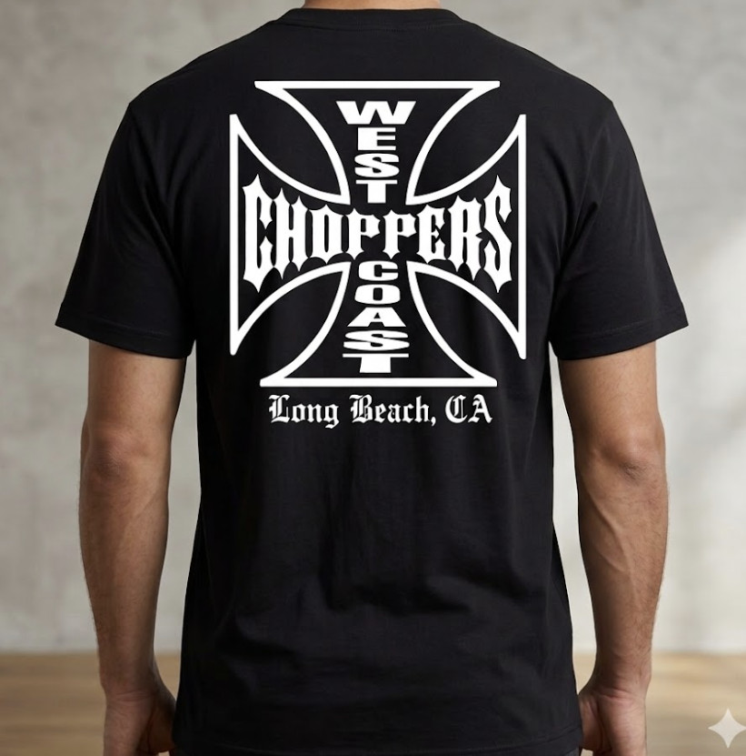 West Coast Choppers Long Beach Graphic Tee – Men’s Black / White Cotton T-Shirt