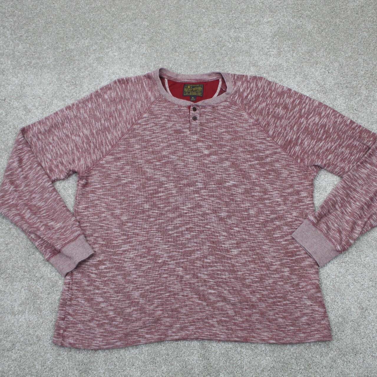 Lucky Brand Henley Shirt Mens XL Red Heather 100% Cotton Long Sleeve Pullover