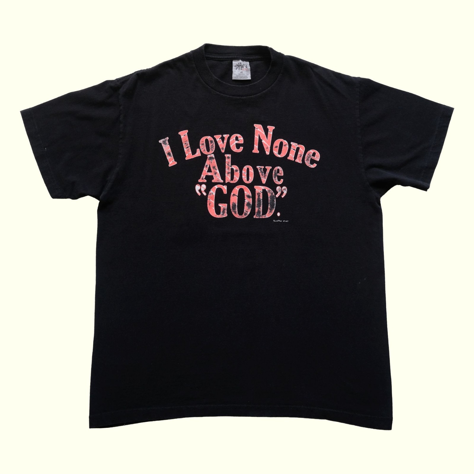 VTG Y2K 90s BIBLE LOVE NONE ABOVE GOD SHAKA GRAPHIC COTTON BLACK T SHIRT SZ XL