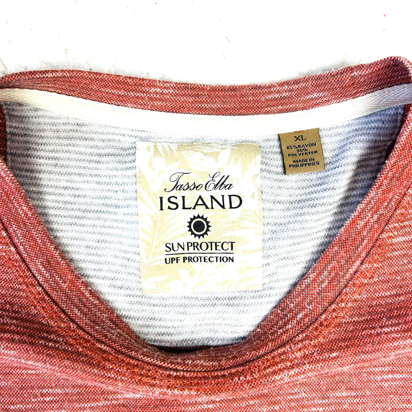 Tasso Elba Island T Shirt Mens XL Rust Striped UPF Sun Protection Rayon Blend