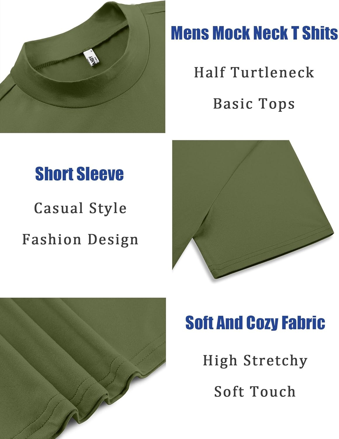 Men’S Mock Neck T Shirt Short Sleeve Slim Fit Basic Casual T-Shirts Solid Color
