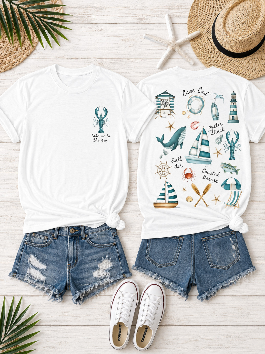 Cape Cod Coastal Beach Shirt Nautical Graphic Front Back Print Tee