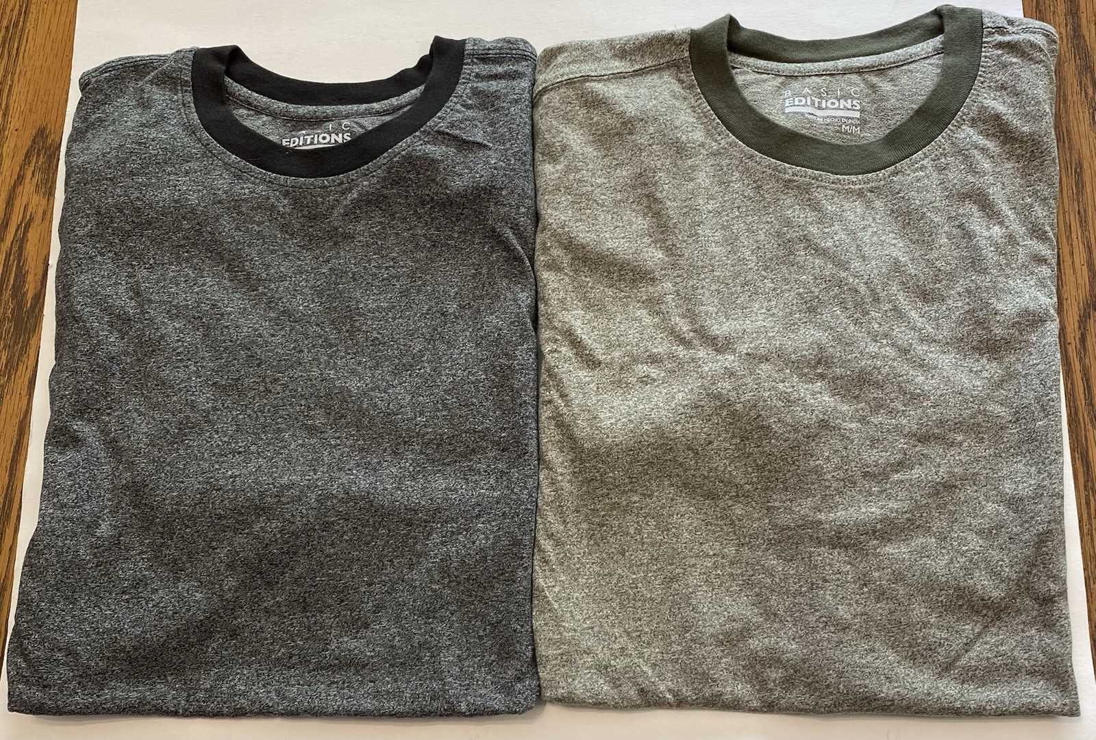 Basic Editions Men’s Ringer T-Shirts; Set Of 1-Green & 1-Charcoal Gray (Size M)