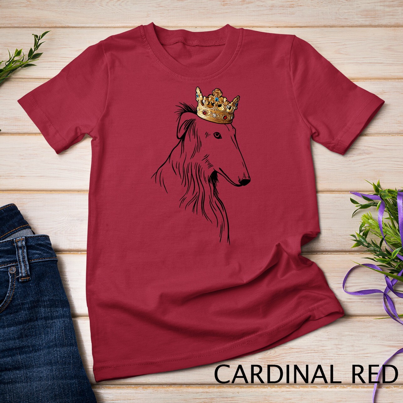 Borzoi Dog Wearing Crown Unisex T-shirt