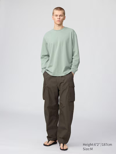 Uniqlo AIRism Cotton T-Shirt Long Sleeve Green Large
