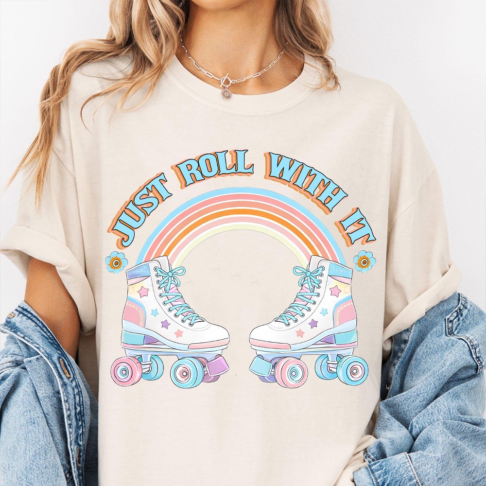 Just Roll With It Shirt Retro Roller Skating Lover Tee