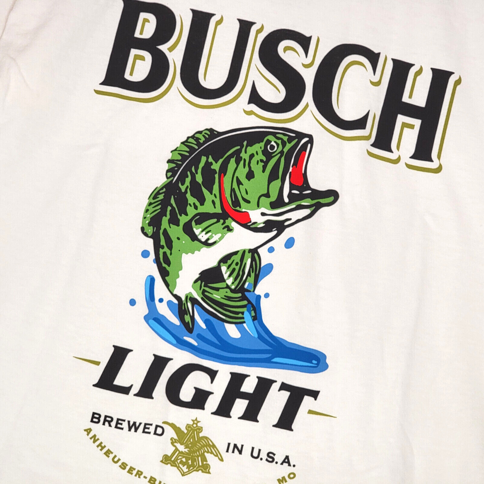 BUSCH LIGHT Beer Shirt Mens Small White Brew Fishing Bass Casual Hunting NWT
