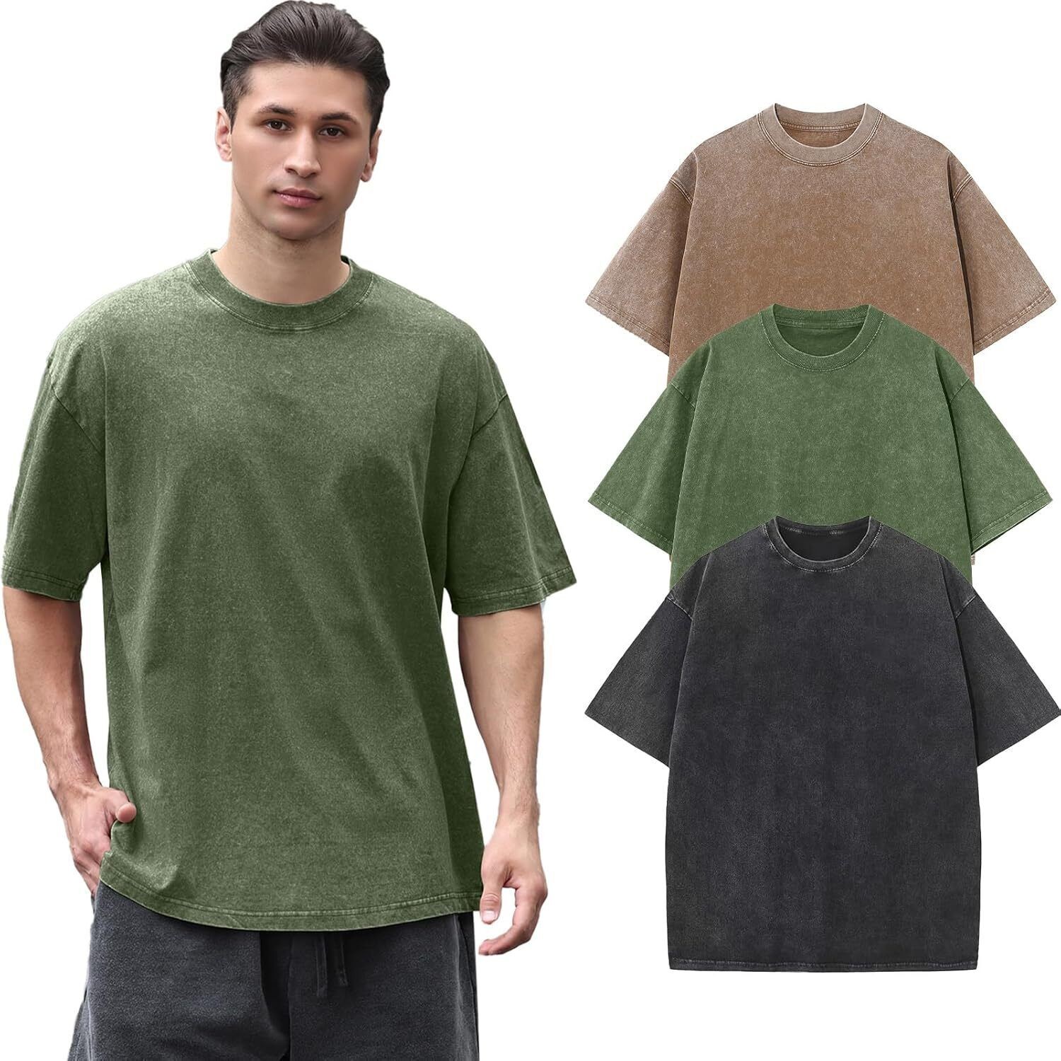 Men’s Vintage Washed Oversized T Shirt Loose Fit 100% Cotton Short Sleeve Tee