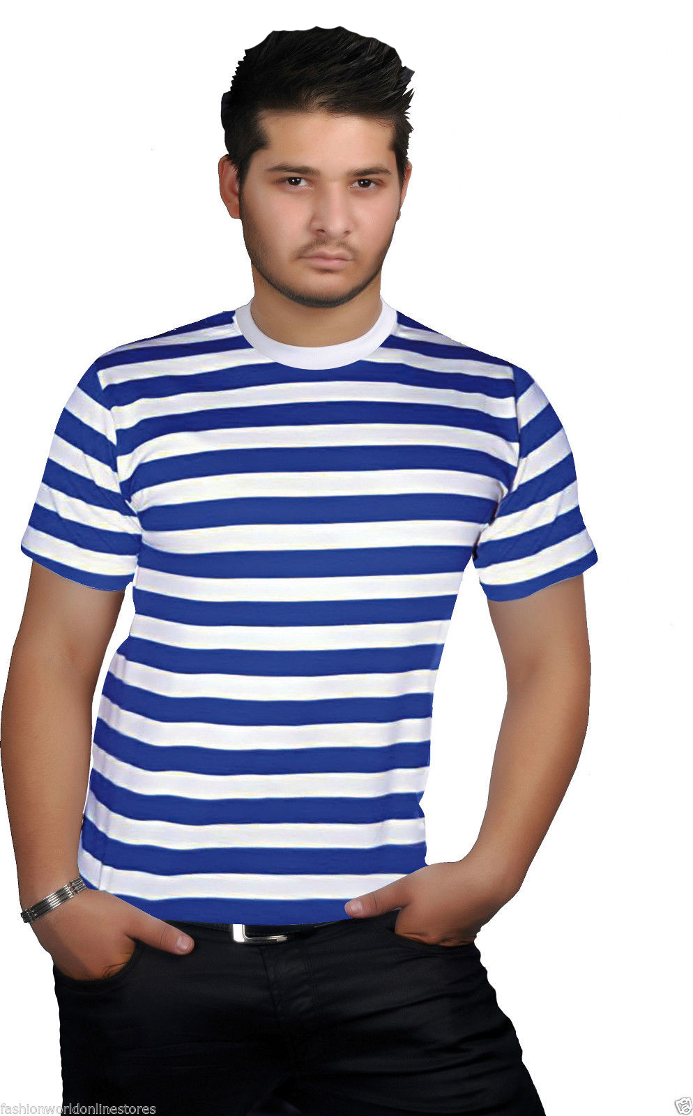 NEW MEN’S RED & WHITE BLUE STRIPE T-SHIRT HAT ADULT BOOK WEEK DAY DRESS OUTFIT