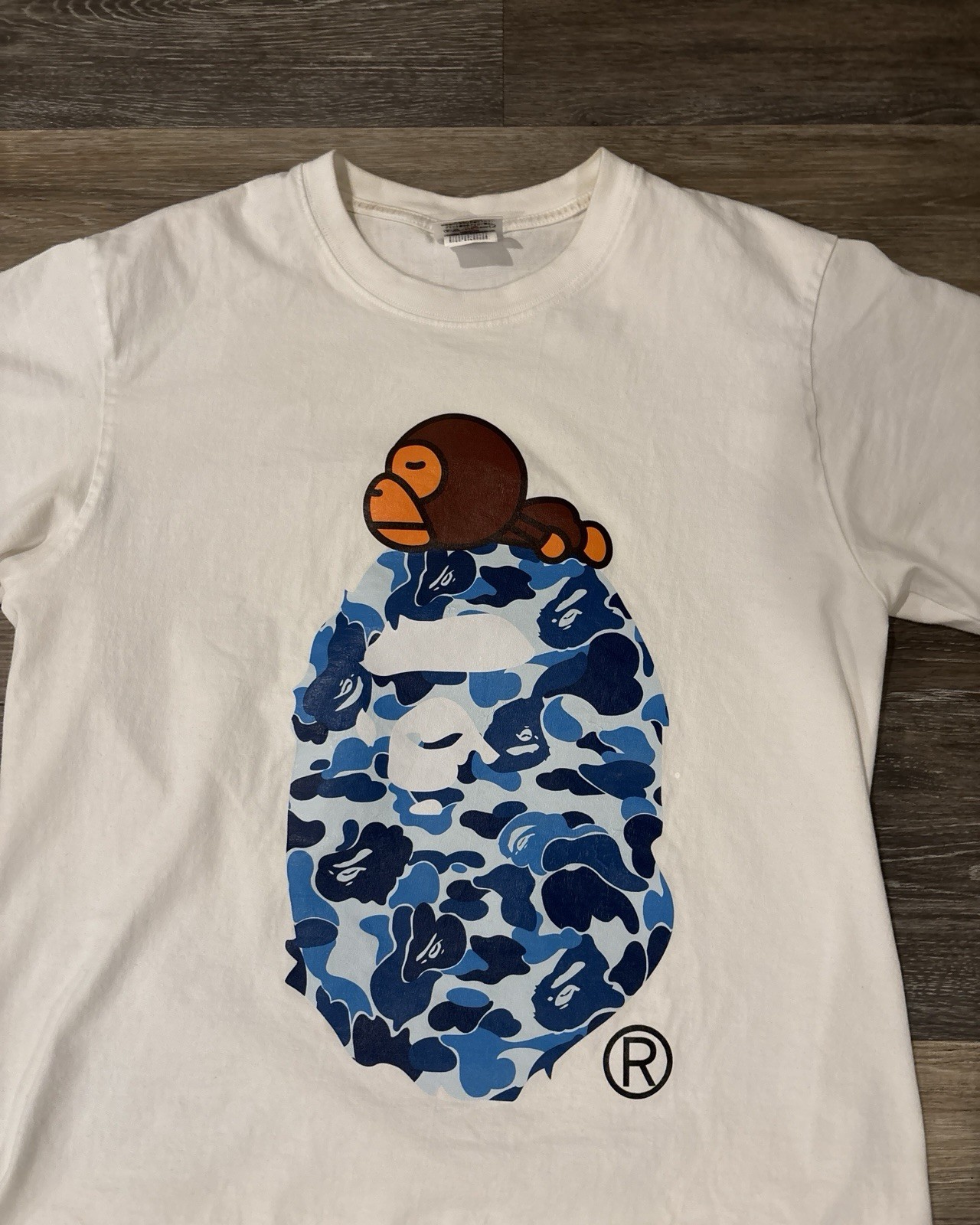 A Bathing Ape Baby Milo Camouflage Graphic White Blue Men’s T-Shirt M