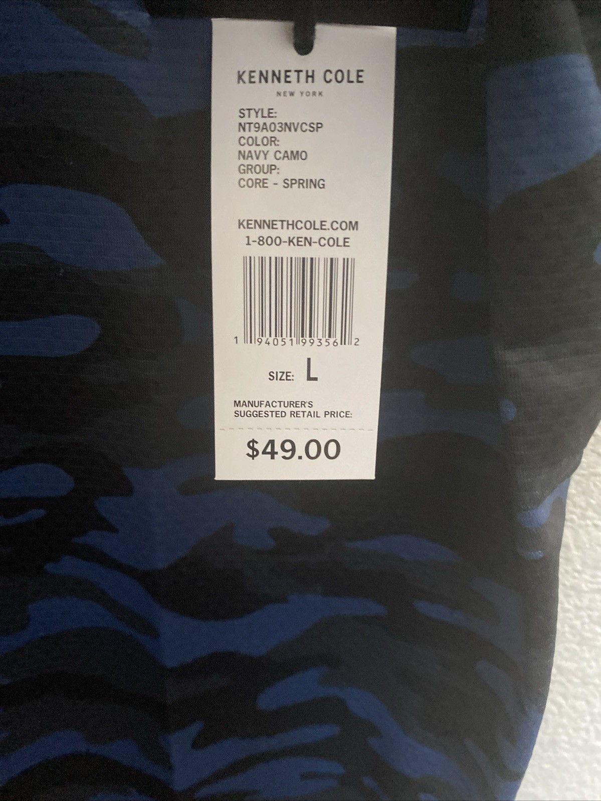 Kenneth Cole Active T Shirt Large Blue Camo Crew Neck Tech SS Tee NWT $49