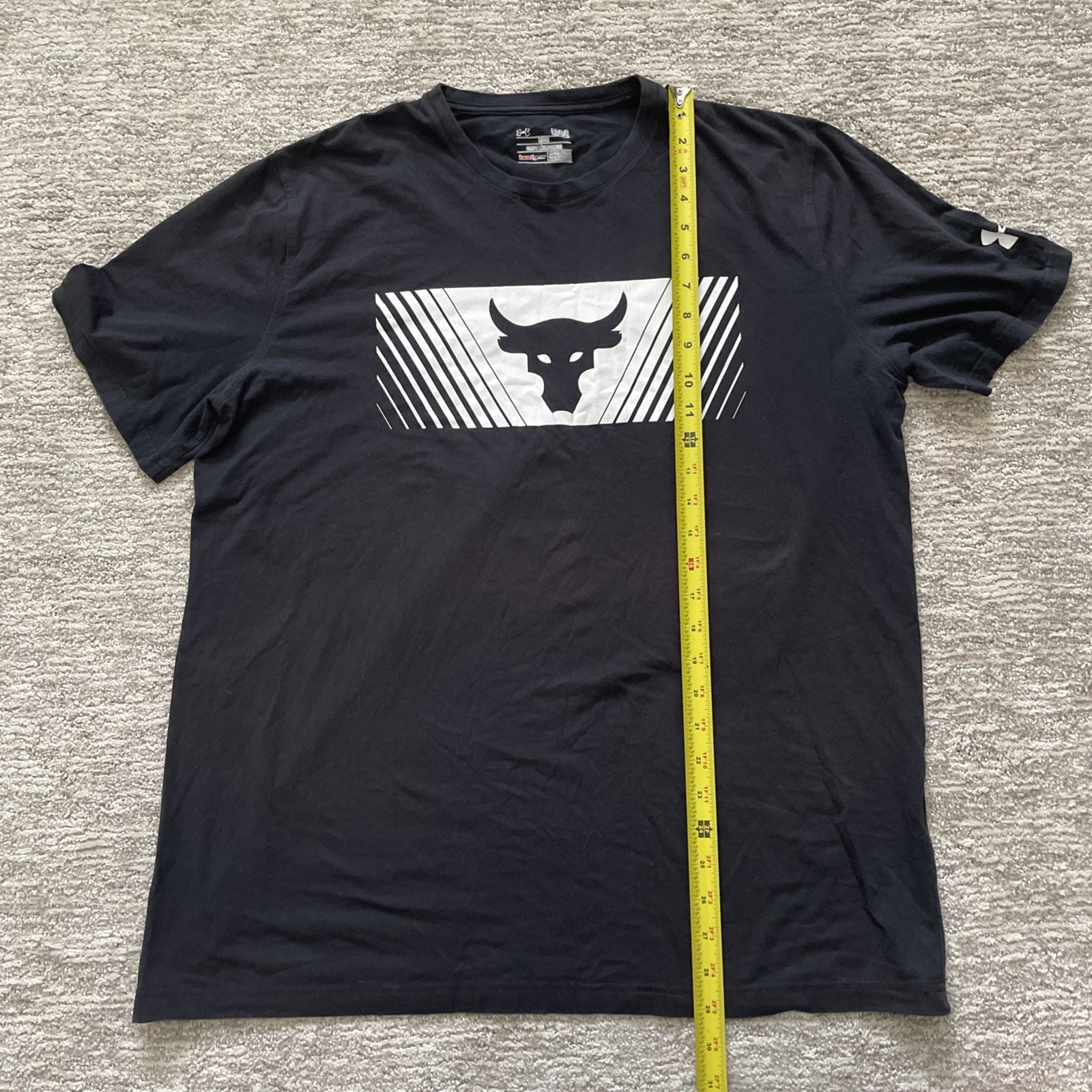 Under Armour Project Rock Mens Large HeatGear T Shirt Gym Training Black White