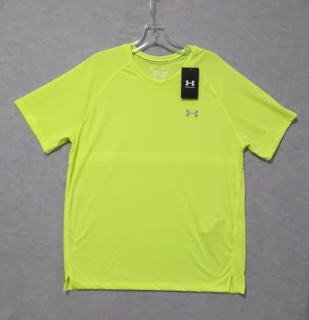 Under Armour Run Men’s The Streaker Tee Yellow Fitted T Shirt Size Large UA