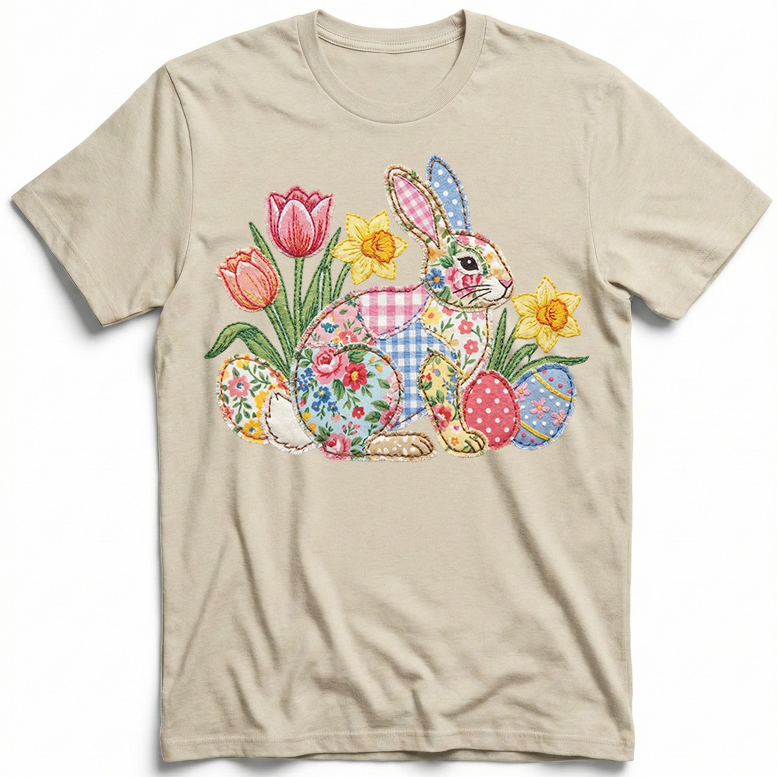 Easter Bunny Patchwork Floral Spring T-Shirt Holiday Cute Pastel Egg Lover Tee