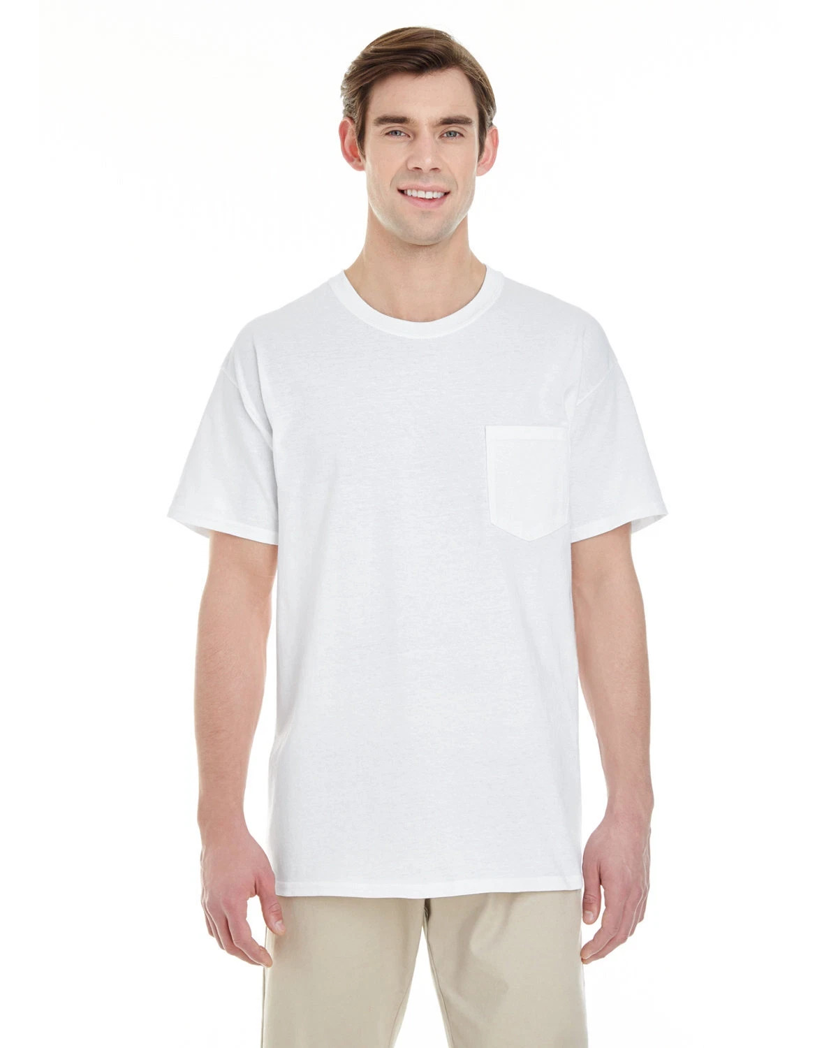 6- Pack White Gildan Unisex Heavy Cotton Pocket Stylish Plain T-Shirt – G530