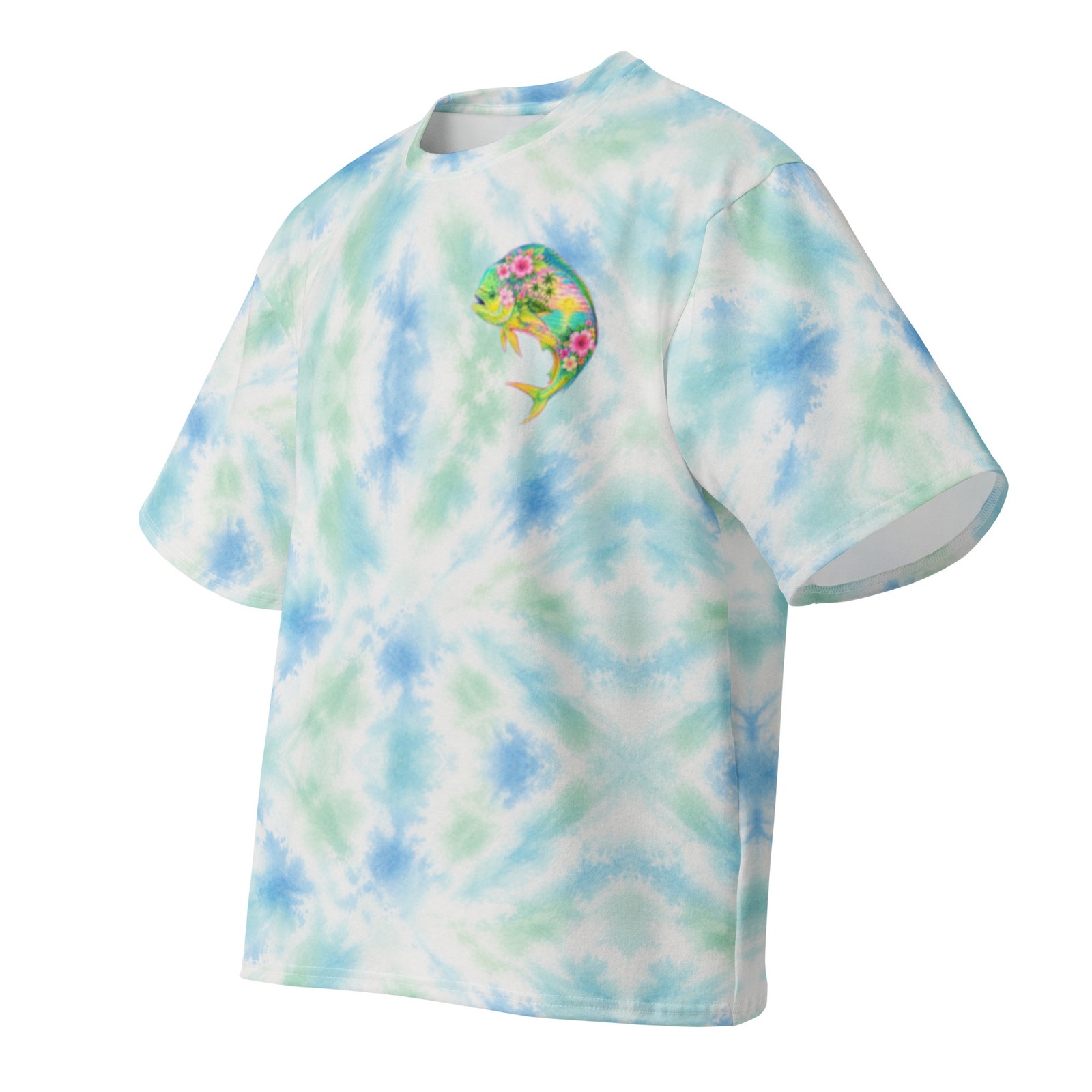 Mahi Dolphin Fish Fishing Tie Die Faded Oversized cotton t-shirt