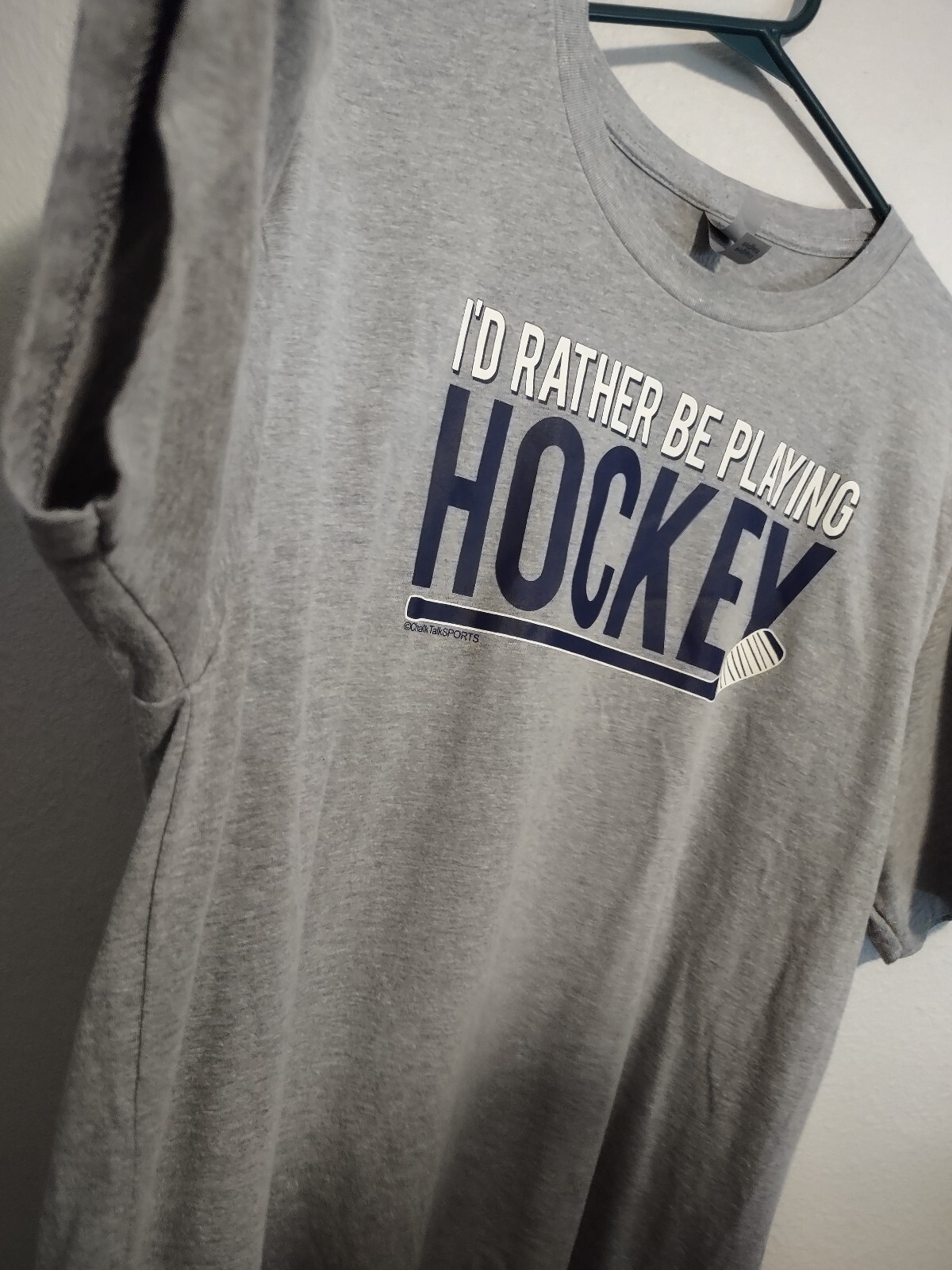 Mens XL T-Shirt I’d Rather Be Playing Hockey Gray Chalk Talk Sports NHL