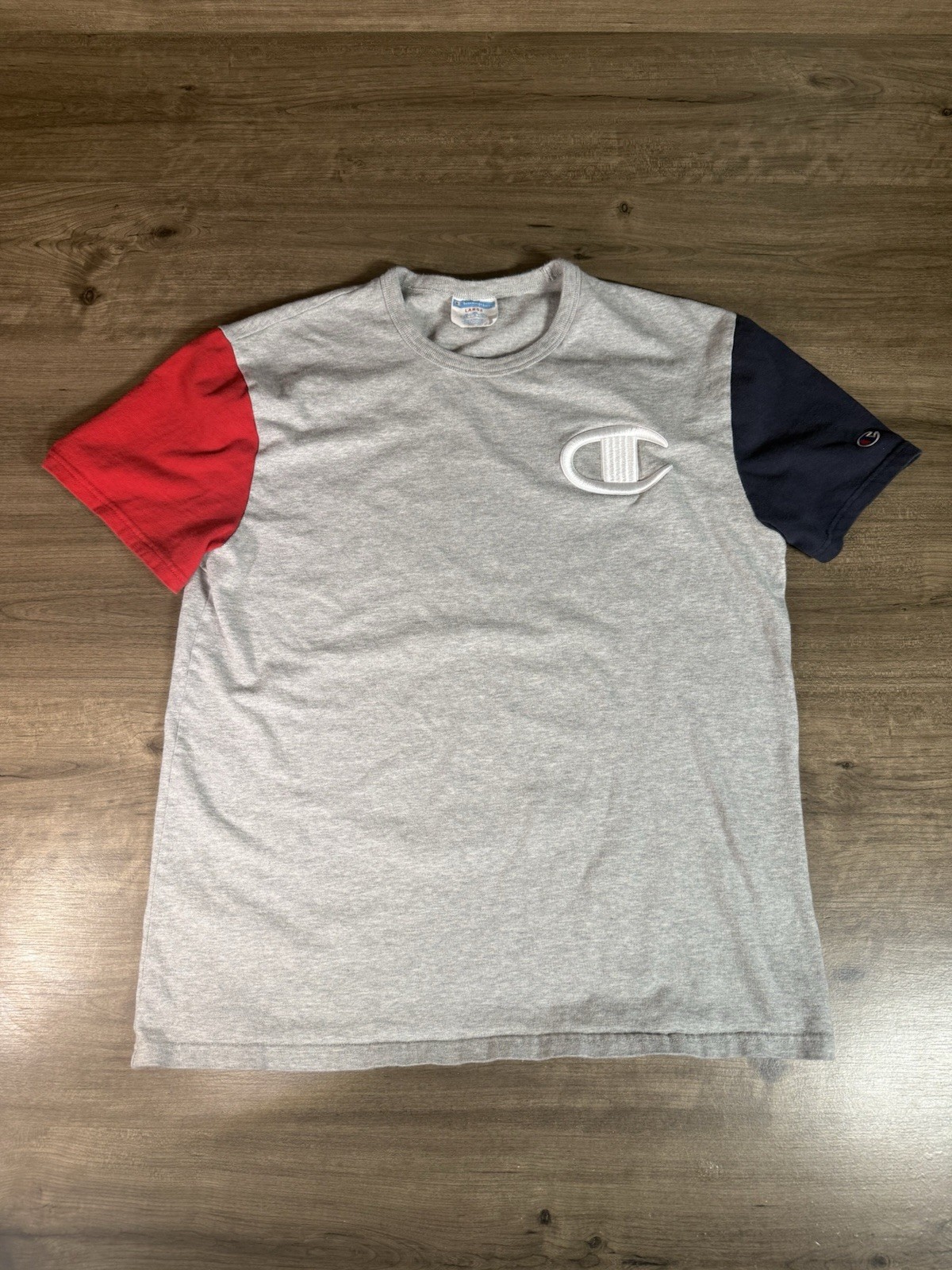 Champion Heritage Colorblock Men’s Short Sleeve Tshirt/Shirt Gray Blue Red Large