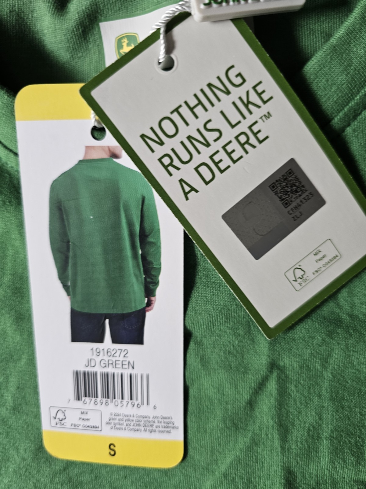 John Deere Men’s Long Sleeve Green T-Shirt tee Logo Size S NWT