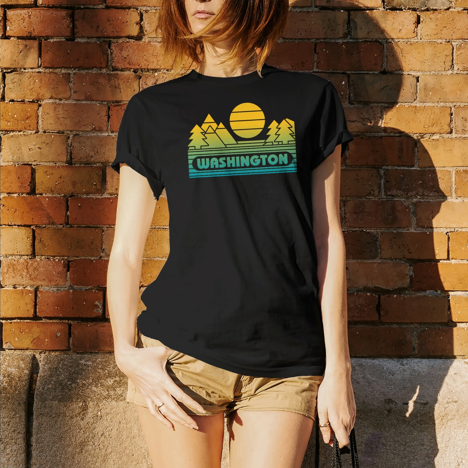 Washington Groovy Sunset – Landscape Vacation Home State T Shirt – Black