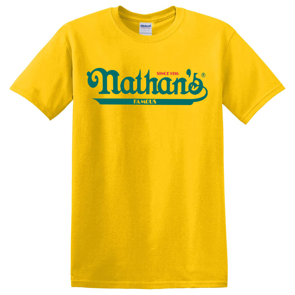 Nathan’s Famous Hot Dog Men’s Daisy Yellow T-Shirt Size S – 3XL