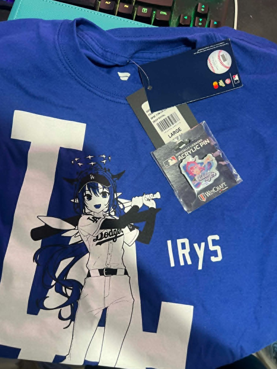 Hololive Irys Dodgers Shirt Large Size + Exclusive Irys Pin