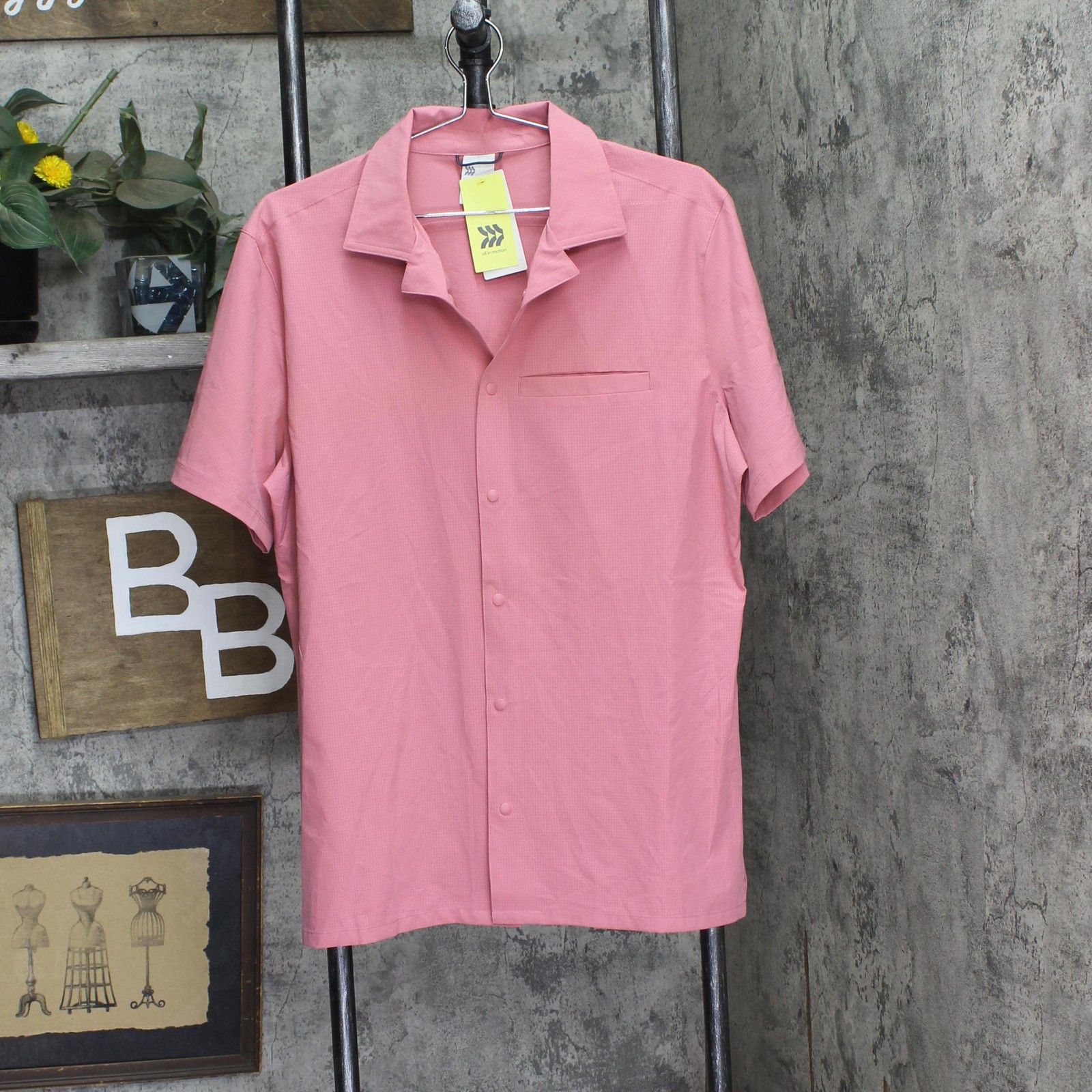 all In Motion Mens Everyday Woven Shirt 89432482 Rose Pink M