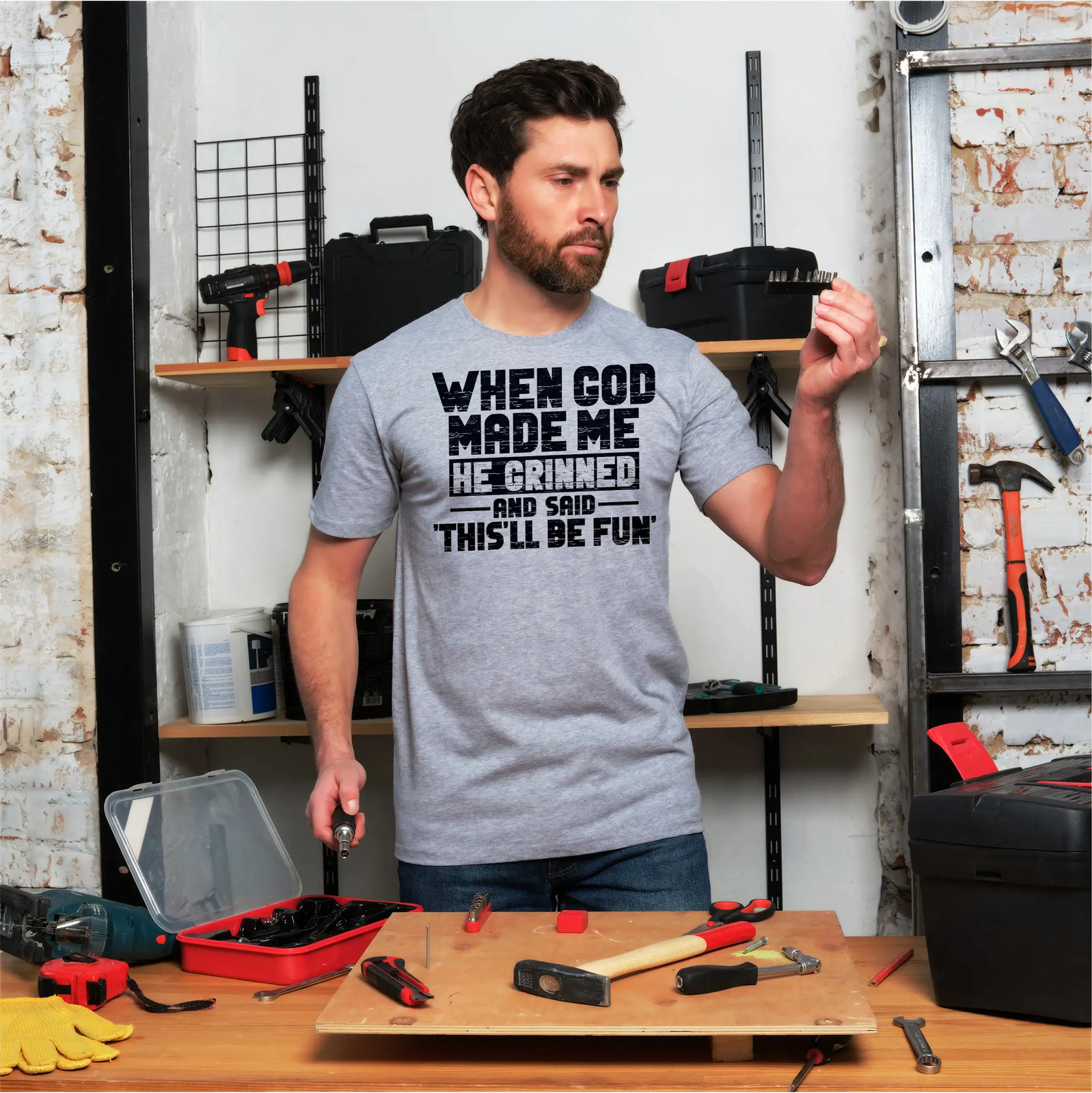 Funny When god Created me this’ll be fun T-Shirt Birthday Sarcastic gift Tee