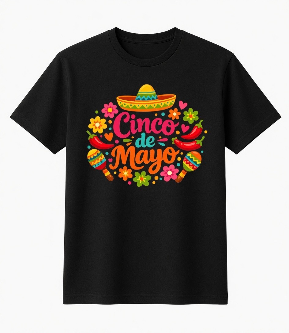 Cinco De Mayo Sombrero Chili Maracas Mexican Party Tee Shirt