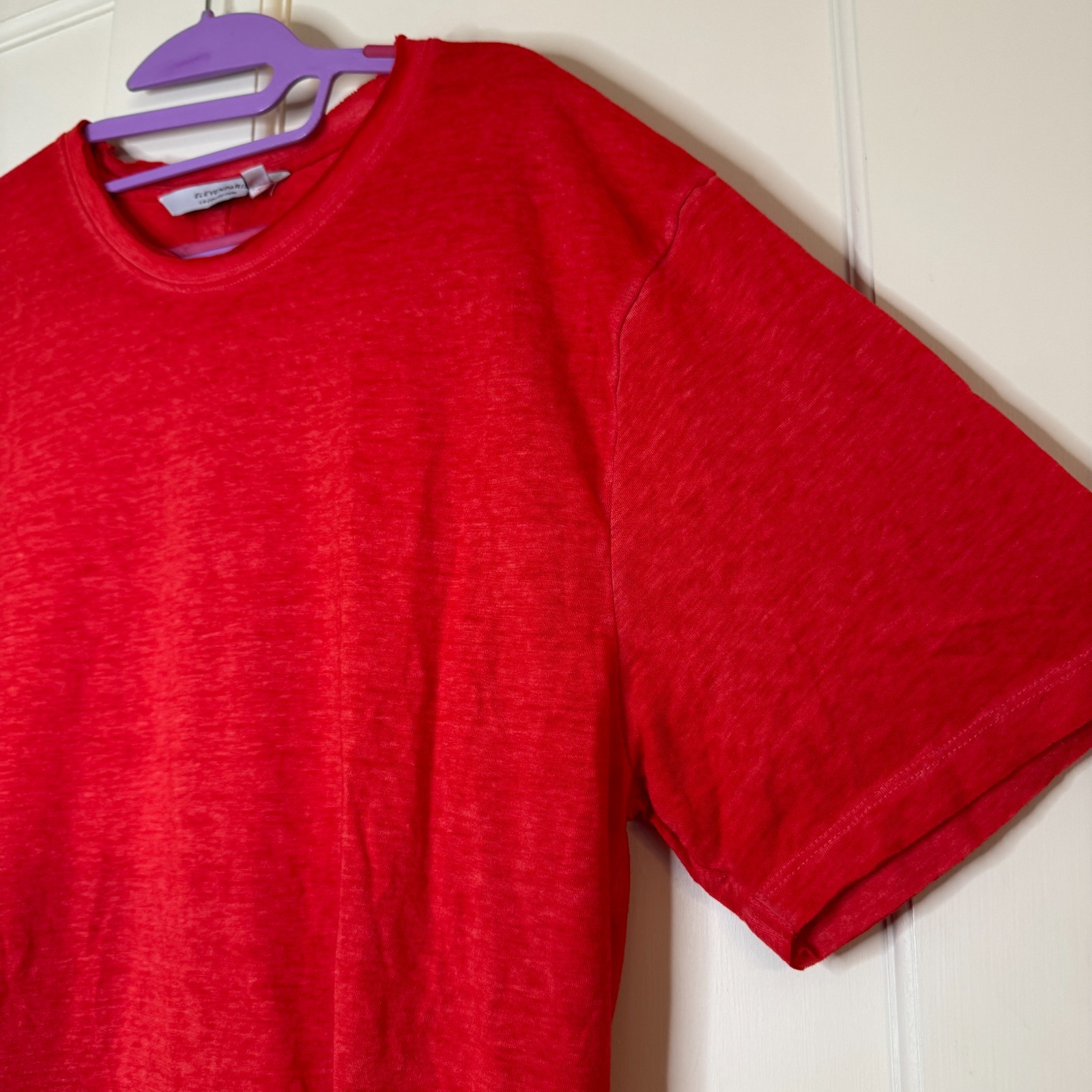 ELEVENPARIS Semi Sheer Raw Neckline and Hem Red Crewneck Tee Men’s Medium