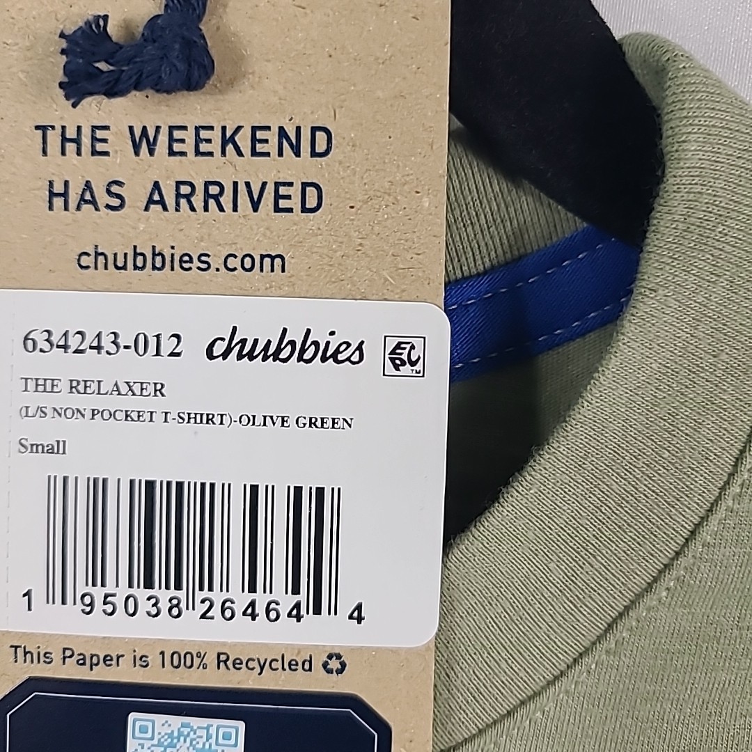 NWT Chubbies The Relaxer ‘The Weekend Has Arrived’ Long Sleeve Olive Green Sz S