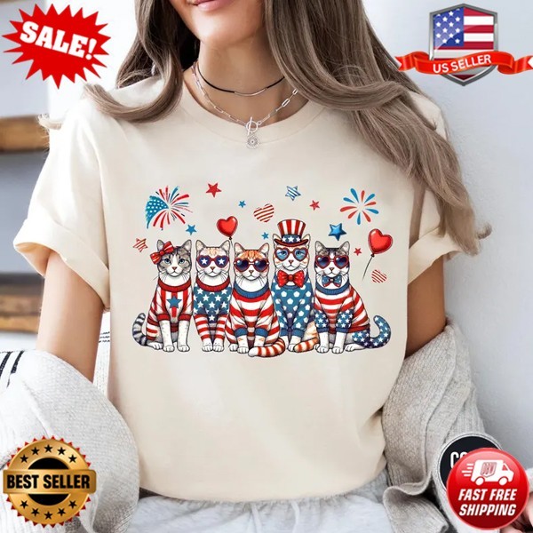 Patriotic Cat T-Shirt: 4th of July USA Flag Tee S-5XL