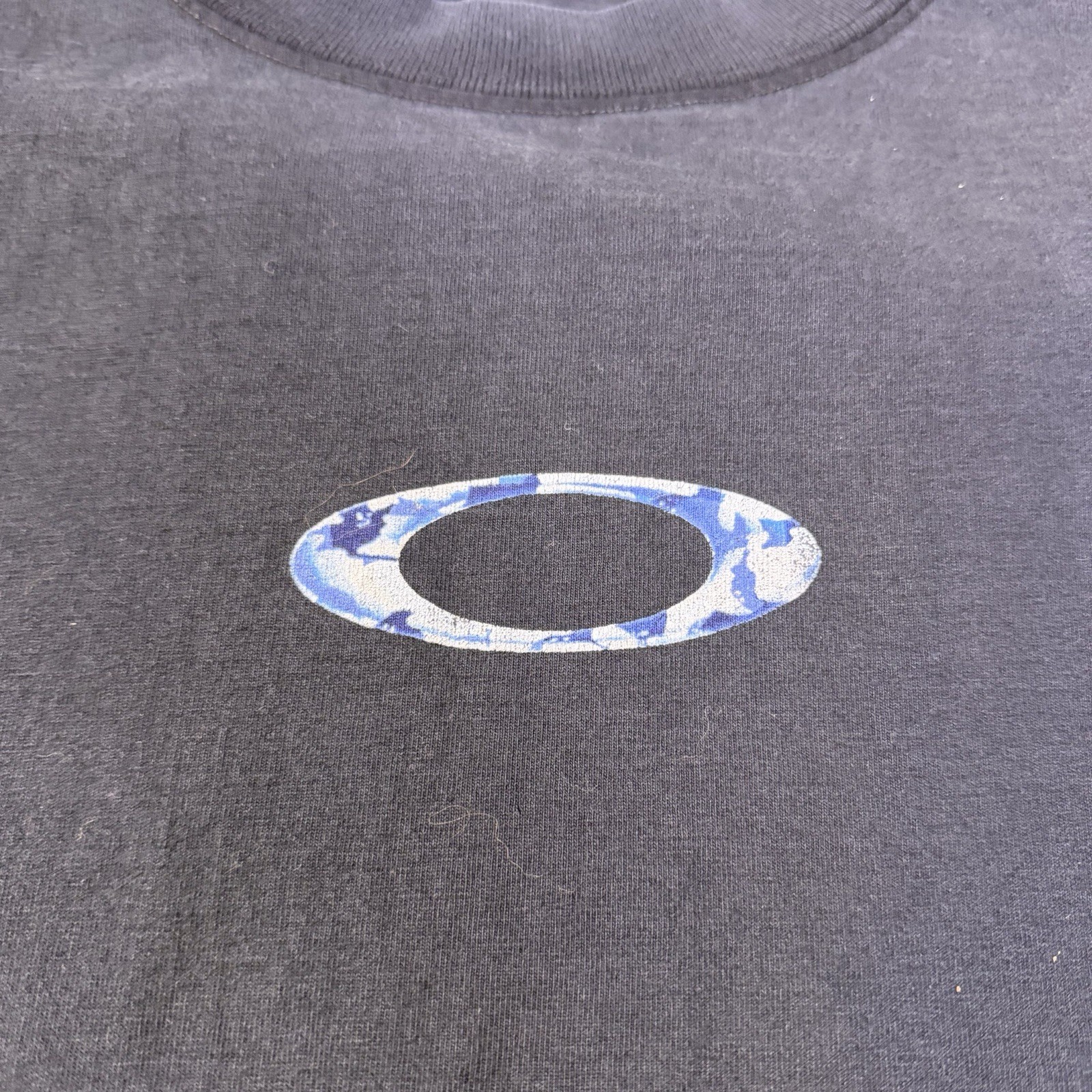 Vintage Oakley Software Long Sleeve T Shirt Black Blue Camo Ellipse Logo Size L