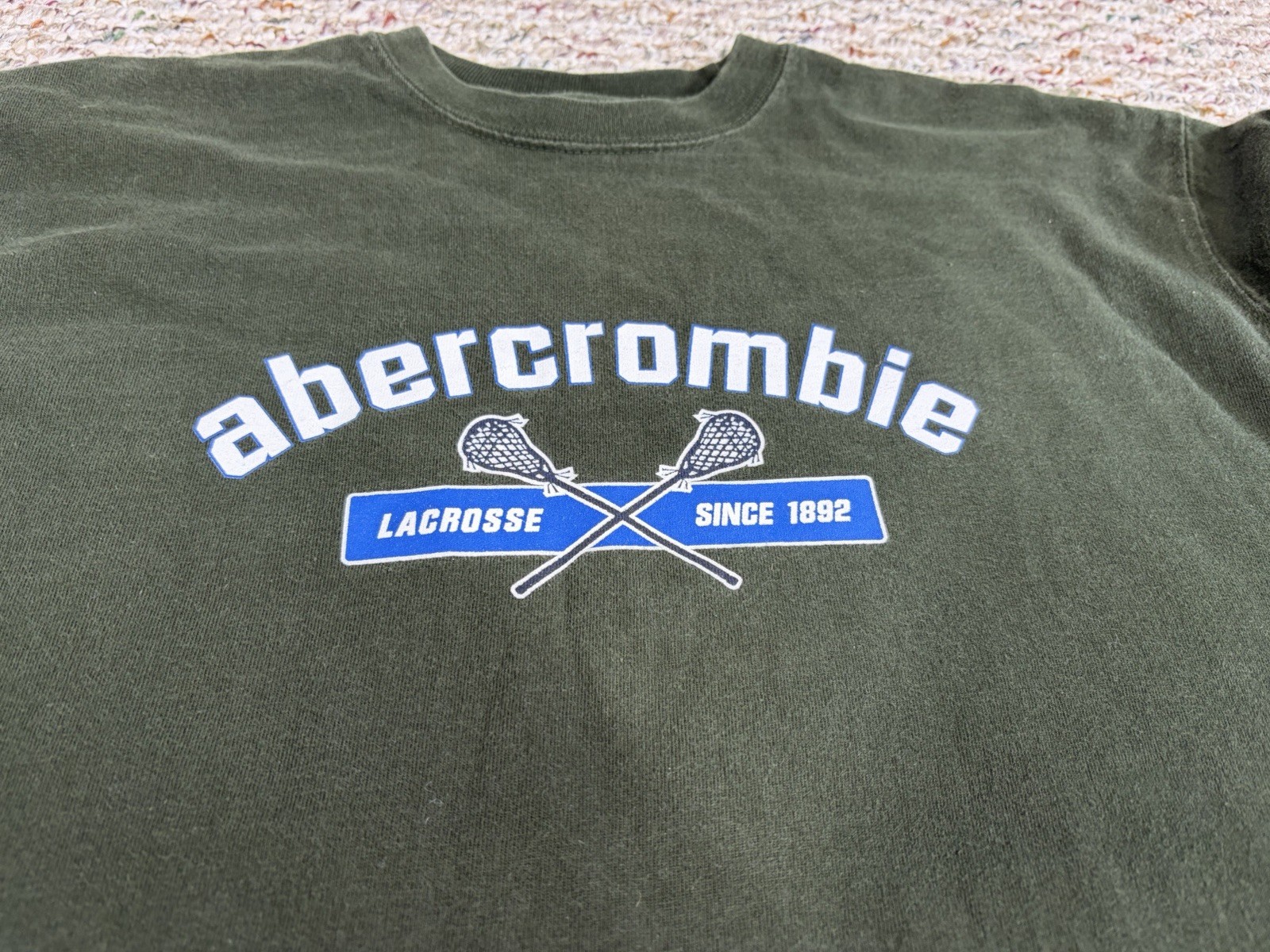 Abercrombie And Fitch Mens Lacrosse Graphic Long Sleeve Olive Green Shirt