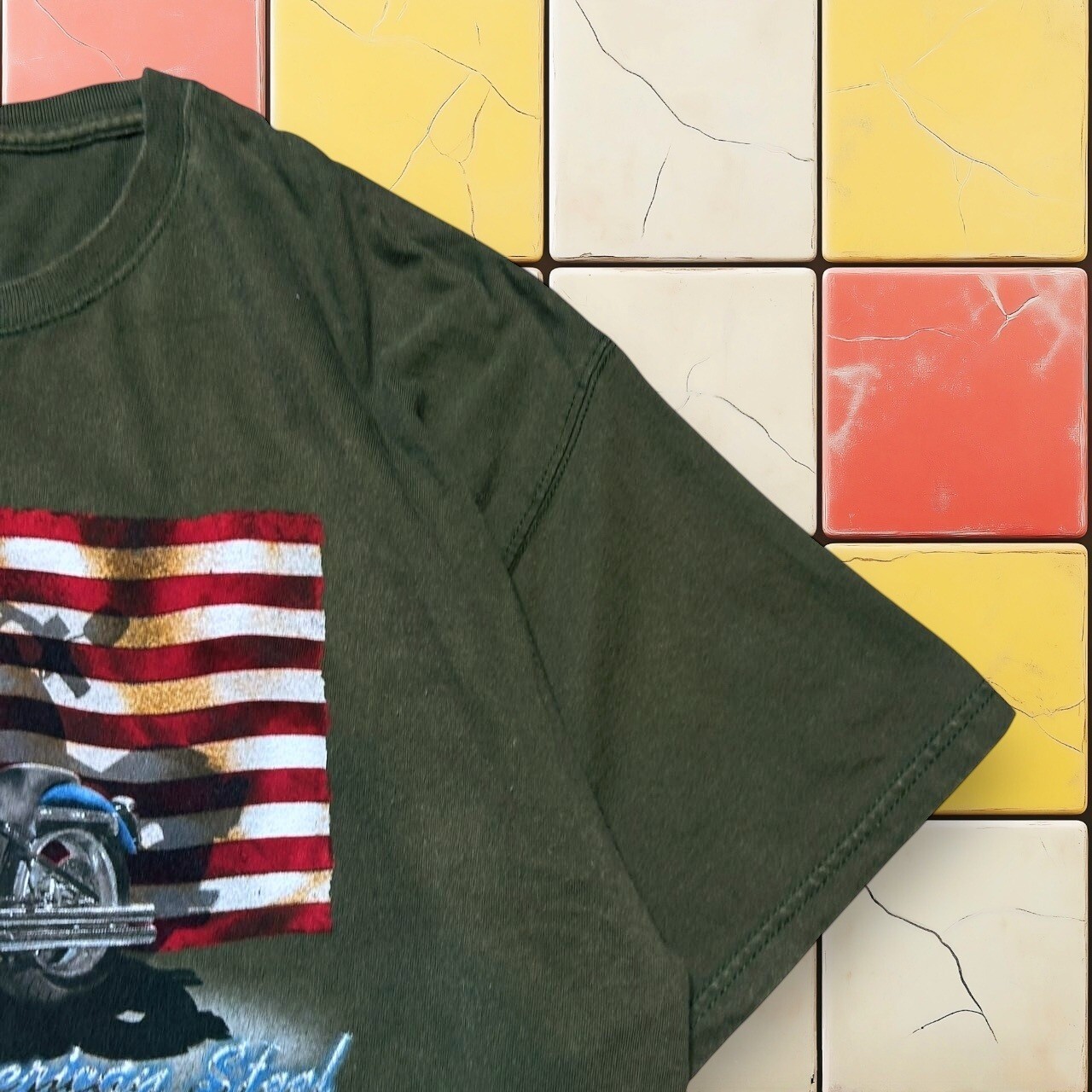 Vintage Y2K American Flag Motorcycle T-Shirt Men XL Biker Sonoma Grunge USA Tee