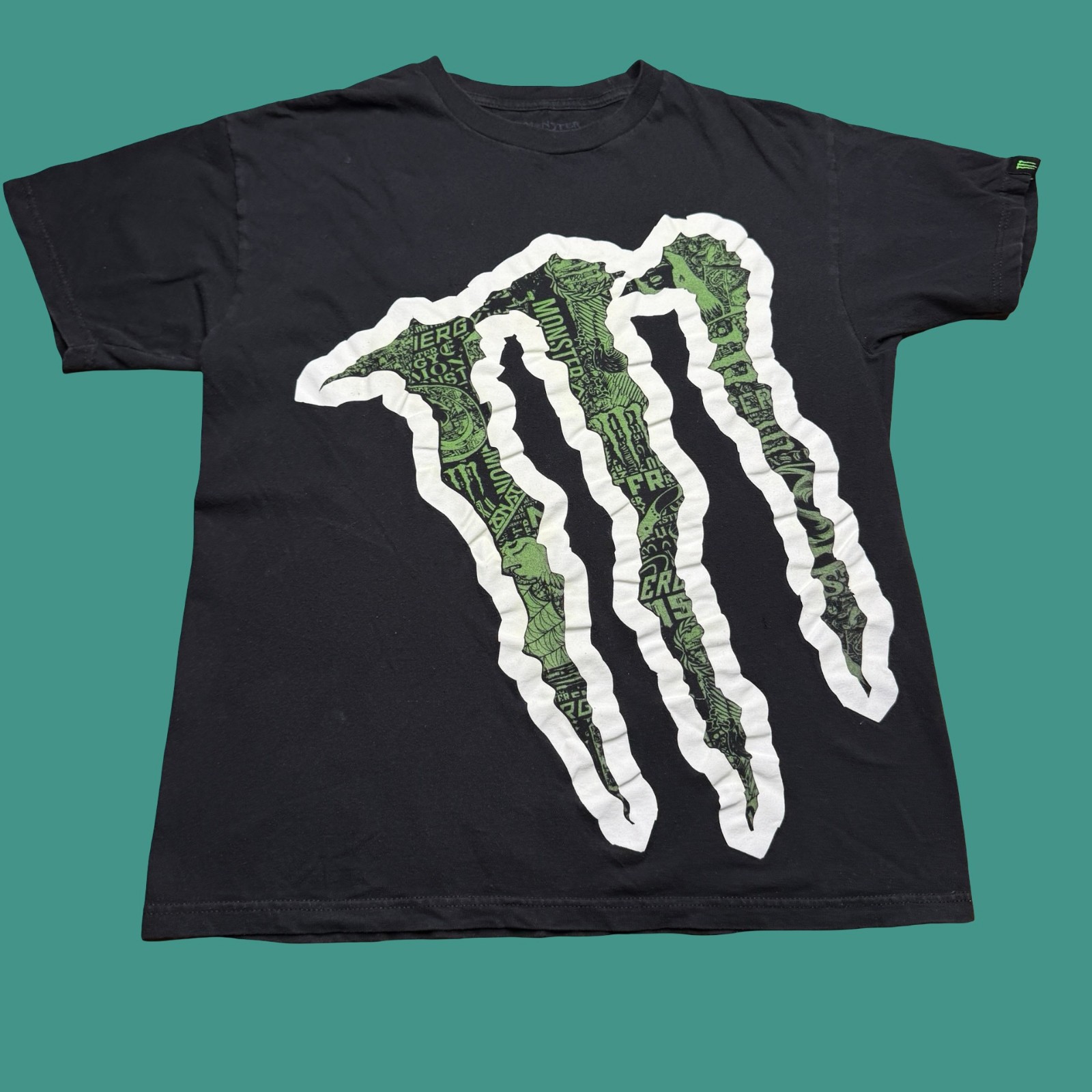 Monster Energy T Shirt Medium Y2K Logo Graphic Short Sleeve Cotton Black Green