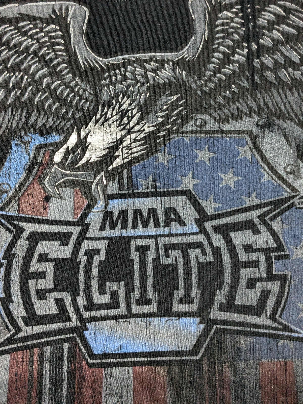 VTG Y2K MMA ELITE USA EAGLE SHIELD Men 2XL Black Cotton Graphic Print T-Shirt