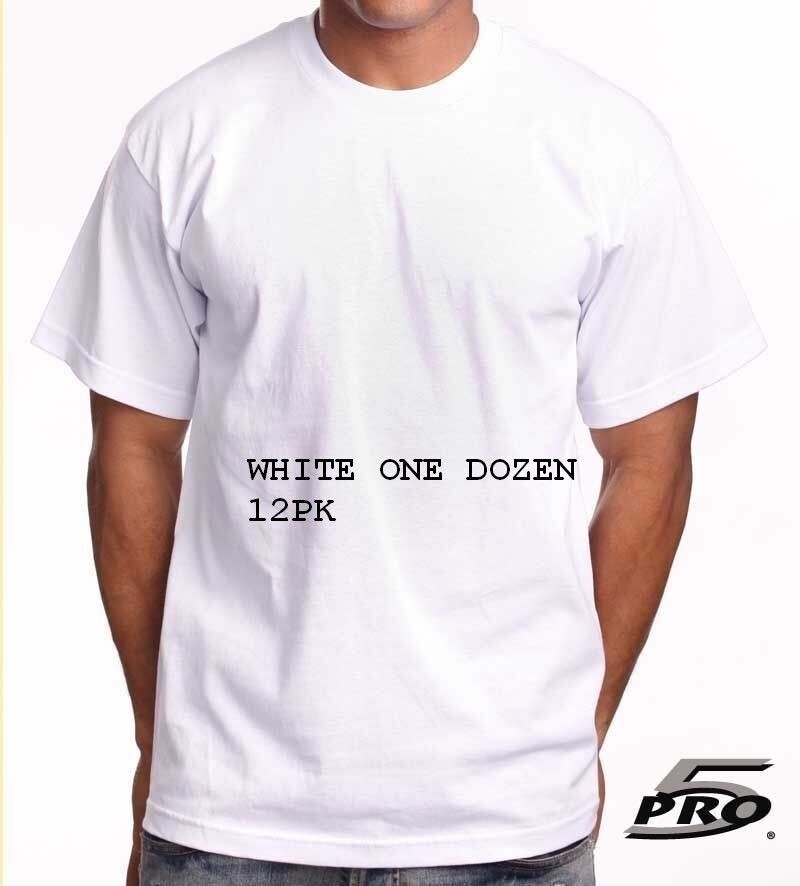 PRO 5 HEAVYWEIGHT SHORTSLEEVE WHITE T-SHIRTS ONE DOZEN 12 PK SIZE SM-7X