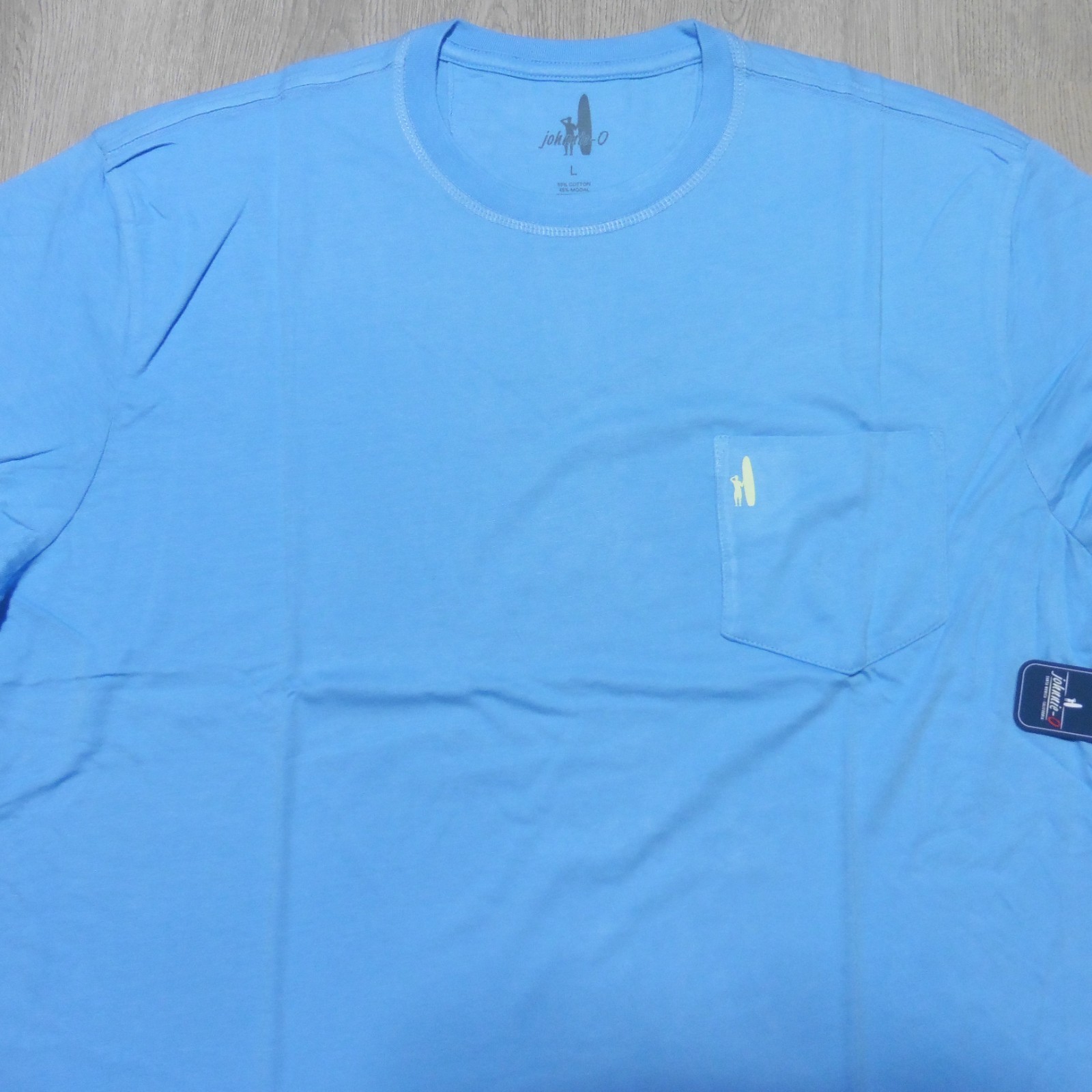JOHNNIE O Mens L LARGE T SHIRT MALIBLU PALM PARADISE GOLF AQUA DALE 2.0 TEE