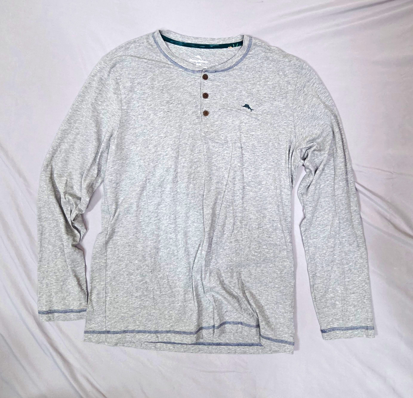 Tommy Bahama Mens M Gray Cotton Spandex Stretch Long Sleeve Henley Shirt