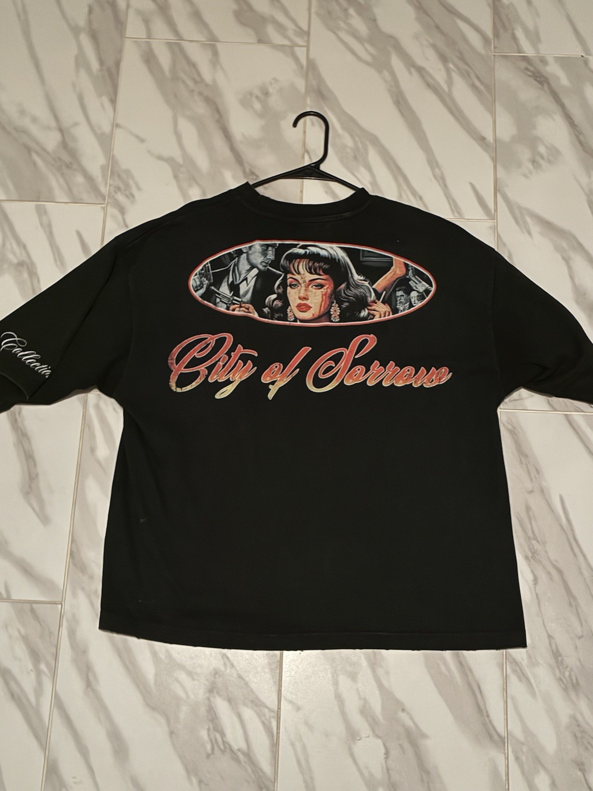 Prestige Black Graphic Print Streetwear Religious Men’s T-Shirt Distressed Hem