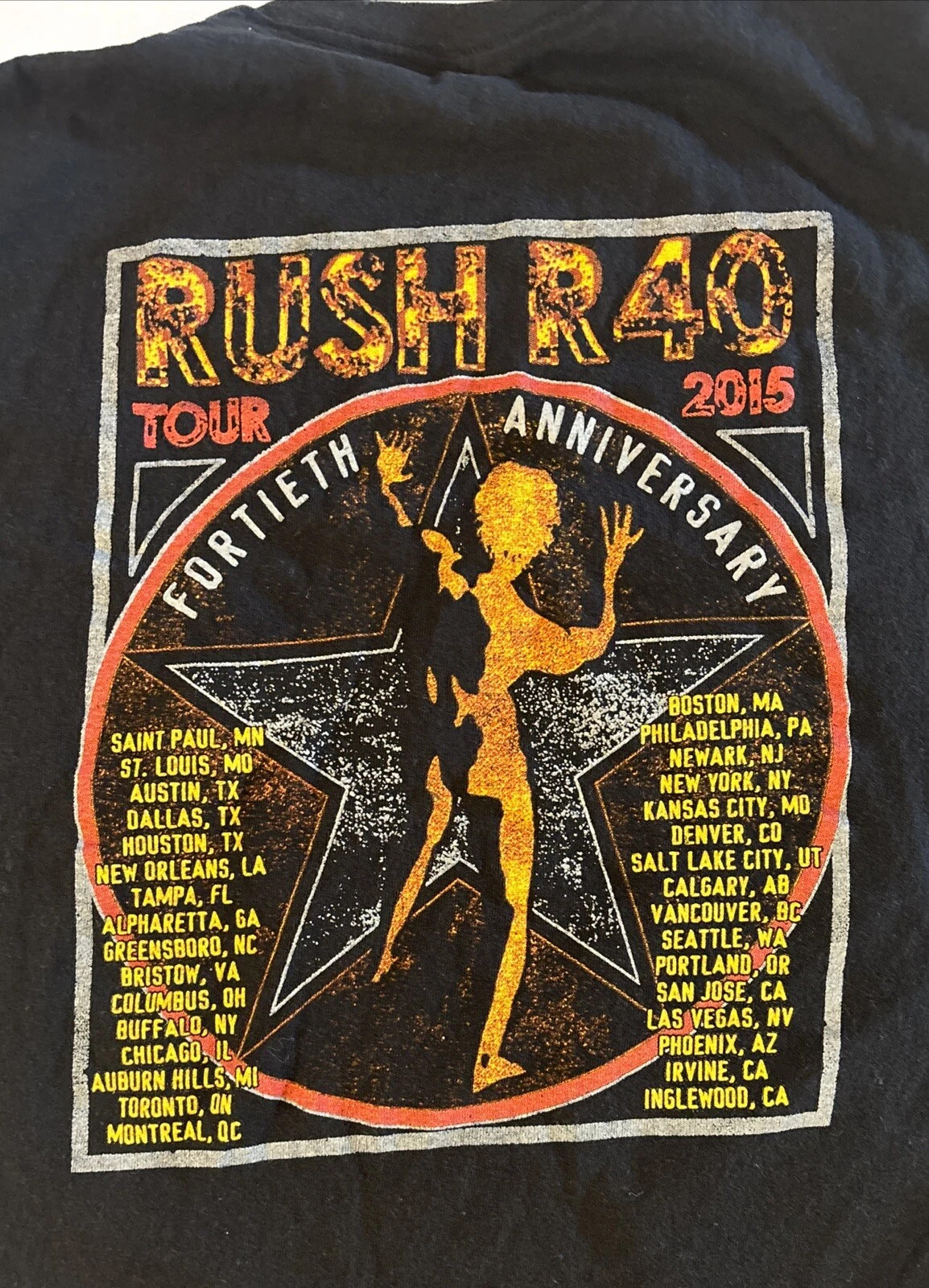 RUSH R40 Tour 2015 40th Anniversary Concert T-Shirt Tour Geddy Lee Neil Peart