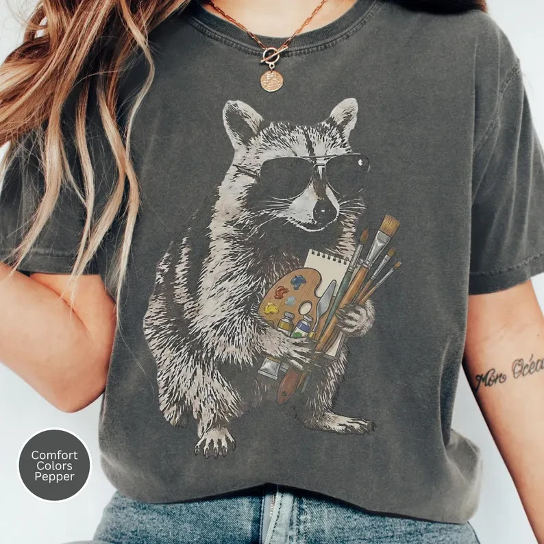 Funny Raccoon Artist Shirt Painting Lover Gift Comfort Colors Graphic Tee