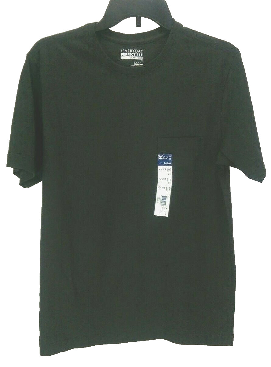 Men’s Black T-Shirt Classic Fit Perfect Tee Size S Basic Editions