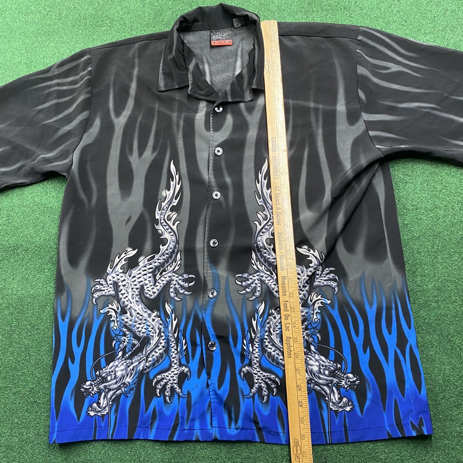Vintage Flames Shirt Mens XL Black 90S Y2K Fire Button Up Trailer Park Boys