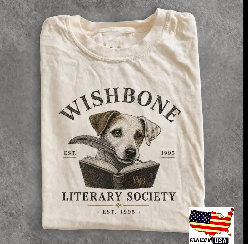 Wishbone Dog Shirt, Vintage Literary Society Tee, Book Lover Shirt, 90s Nostalgi