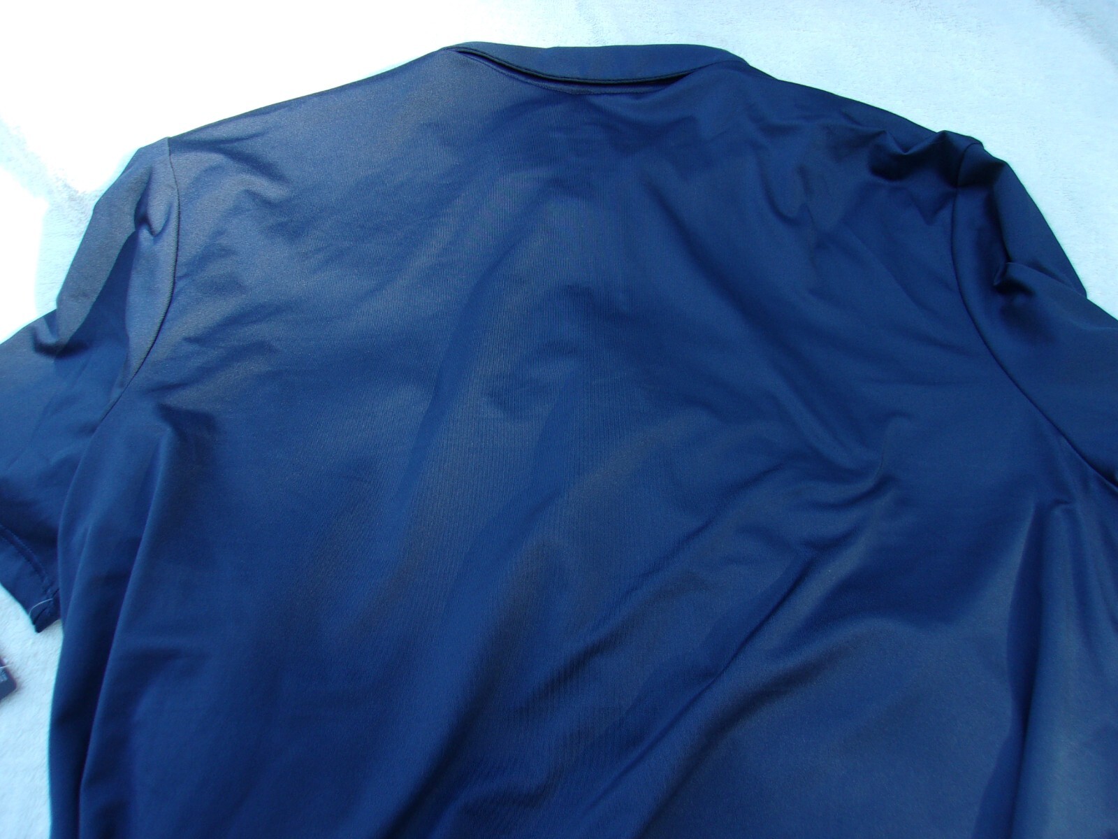 NWT Adidas polo, men’s L, navy blue, polyester, pointed collar, $65